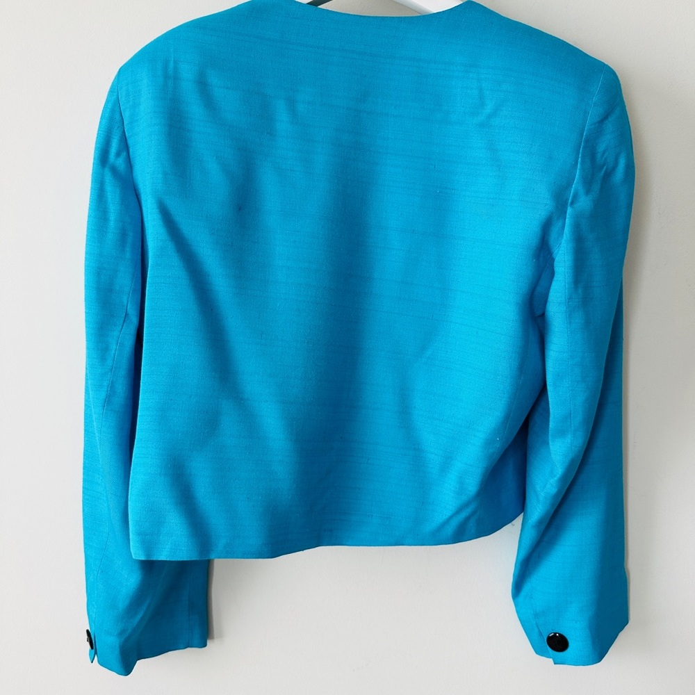 Vintage Christian Dior Cropped Round Neck Blue Blazer Size 12 - Picture 3 of 3
